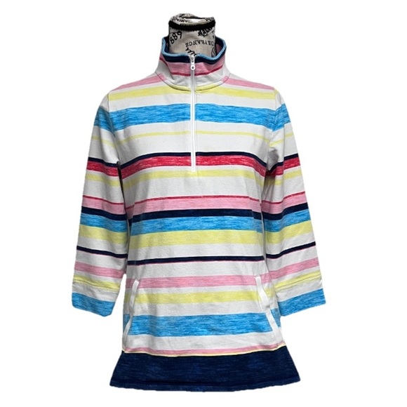 T by Talbots Women’s Rainbow Striped Half Zip Sweatshirt Size S Nautical Preppy - Picture 2 of 9